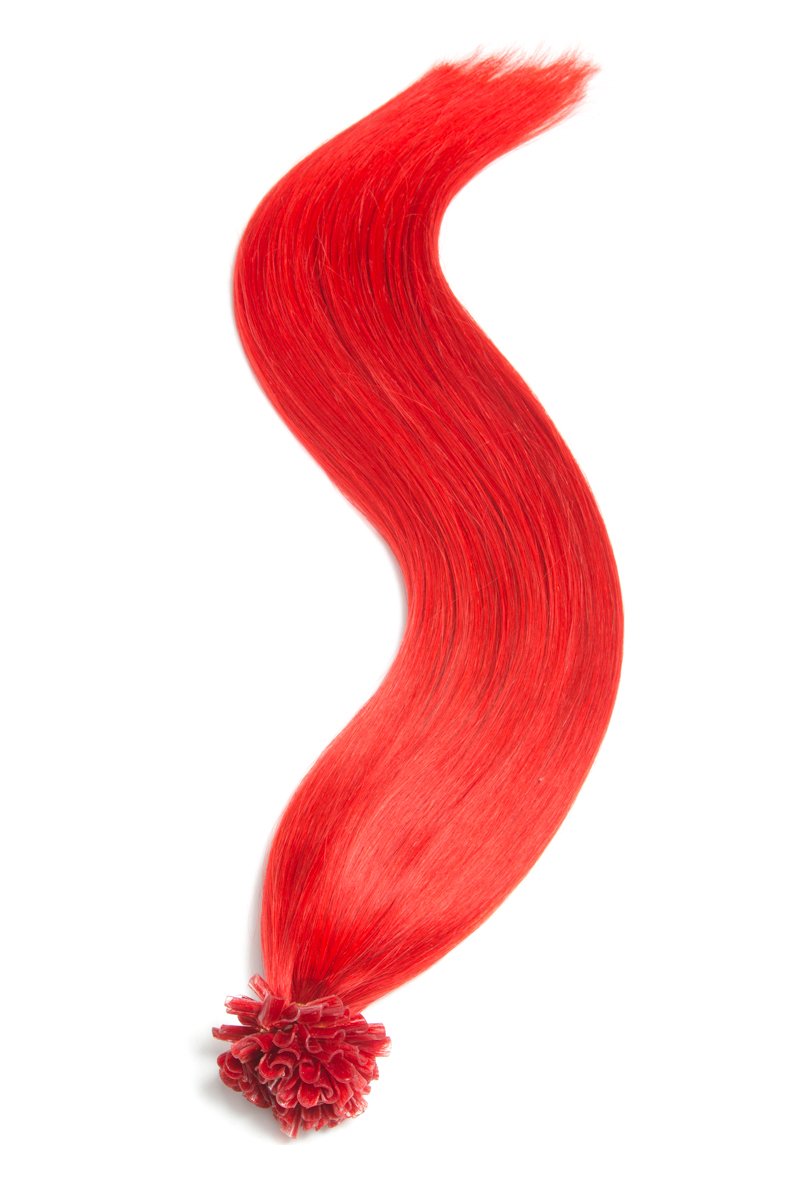 Rote Bonding Extensions aus 100% Remy Echthaar - 100x 1g 60cm Glatte Strähnen - Lange Haare mit Keratin Bondings U-Tip als Haarverlängerung und Haarverdichtung in der Farbe #red