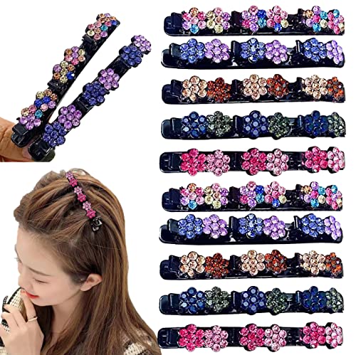10PCS Sparkling Crystal Stone Braided Hair Clips, Satin Fabric Hair Bands, Butterfly Duckbill Hairpin for Stylingwith Rhinestones Hair Clips for Women/Girls (Style 3 (10PCS))
