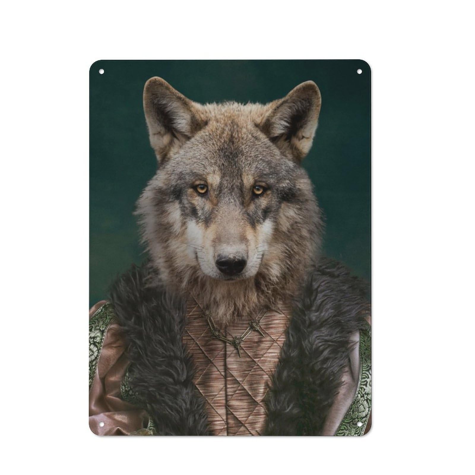 Junmoney The Medieval Wolf Shop Front Style Metal Wall Decor 40X30cm, Vintage Metal Sign For Tea Room, Shop Wall Or Breakfast Area