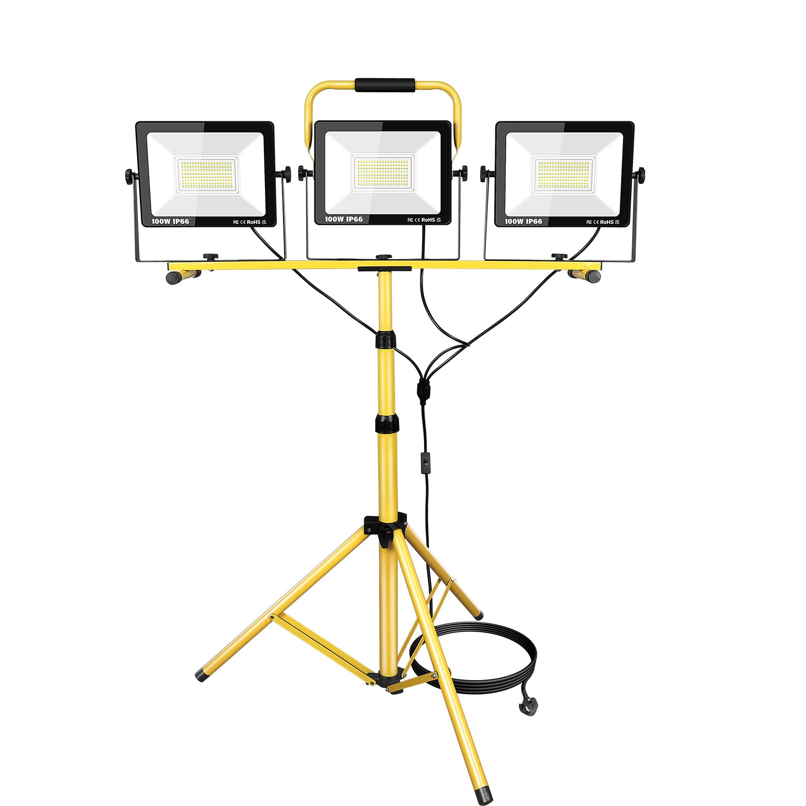 300W Twin Head Tripod Stand LED Work Light, 30000LM Portable Flood Light for Job Sites, Construction, Garage, 220-240V IP65 Waterproof 6000K Indoor/Outdoor