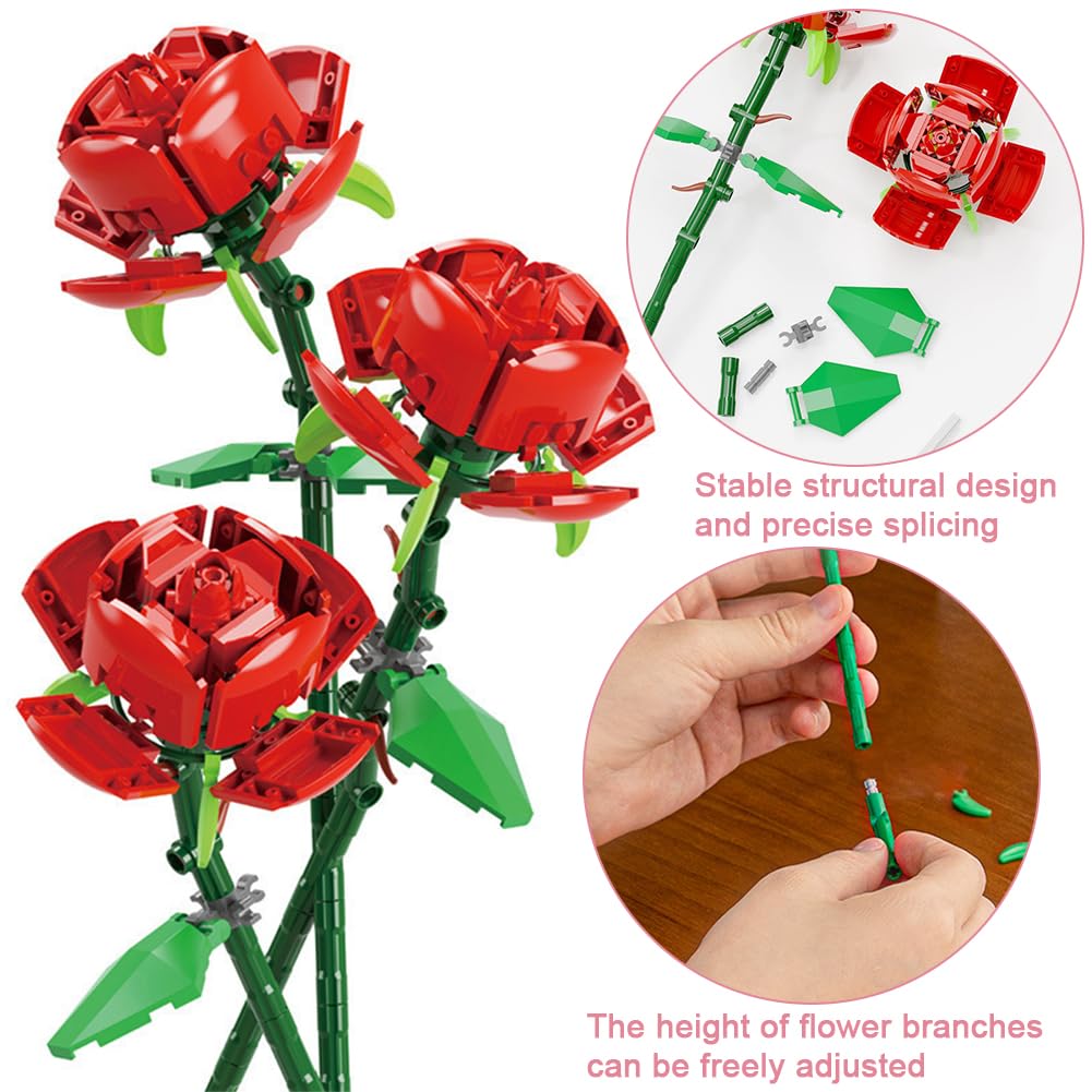 5pcs Roses, Flowers Set, Compatible with Artificial Flower Bouquets from the Botanical Collection - Image 3