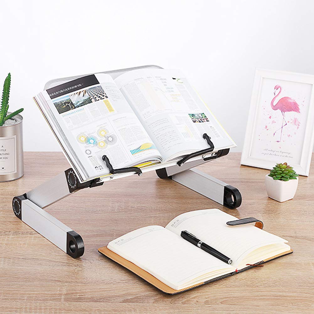 Leggio Libri -Altezza e angolo regolabili supporto per libri, Reggilibri per la Lettura con bracci in alluminio e clip per raccoglitori, leggio libro per Big Hard HardCover, ricetta e laptop iPad
