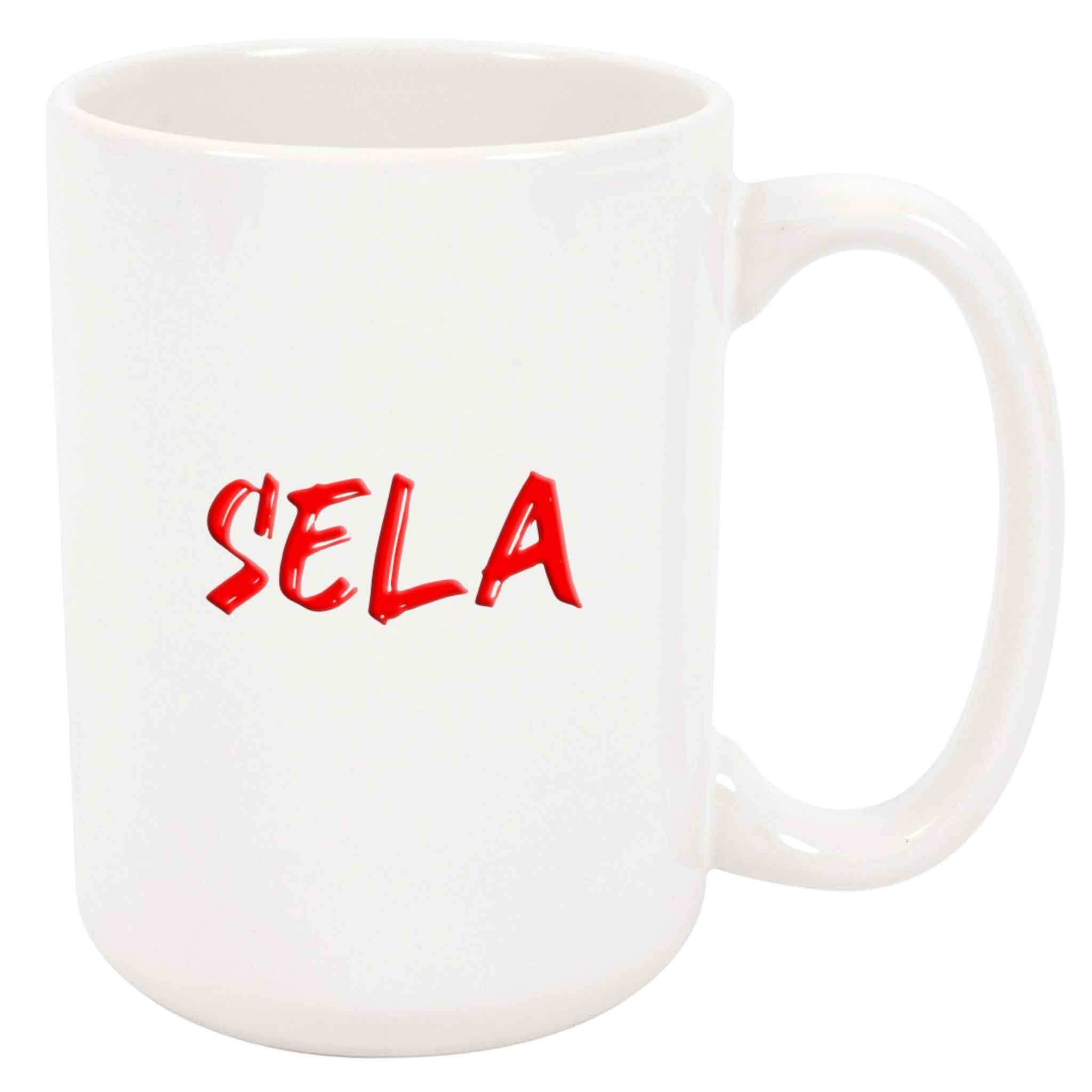 Sela Coffee Mug - Personalized Ceramic Cup with Name, Custom Mug, Customized Birthday/Christmas Gift, Holiday Present, Red Text, 11 Oz