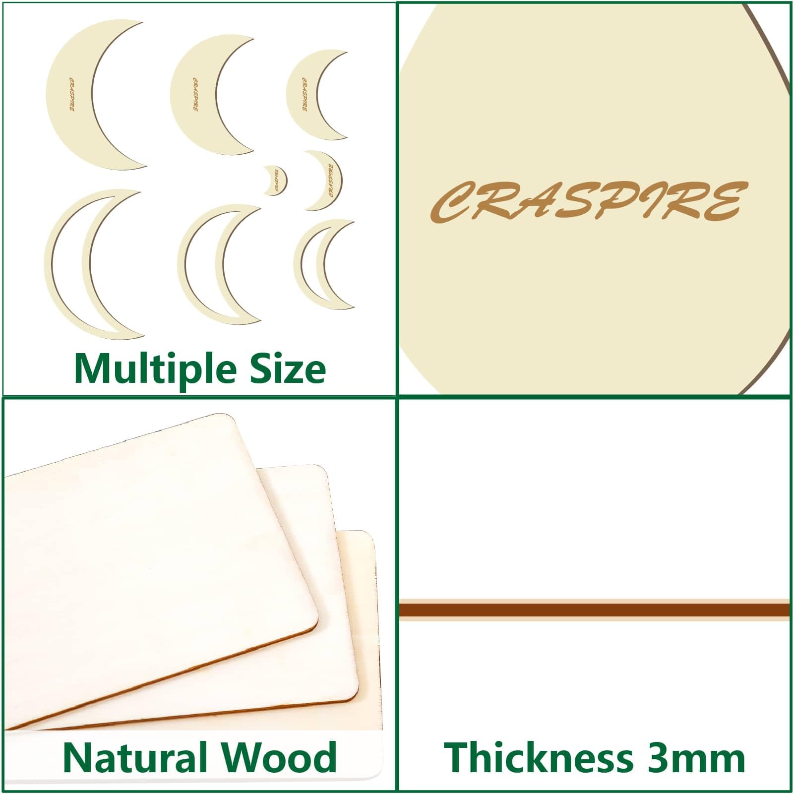 CRASPIRE 8Pcs 5 Size Moon Macrame Cutting Molds Wood Rings Rustic Natural Wooden Cutting Template Frame Dream Catcher Rings Feather Tassel Wall Hanging Wreath Tool for DIY Crafts Making Home Decor - Image 3