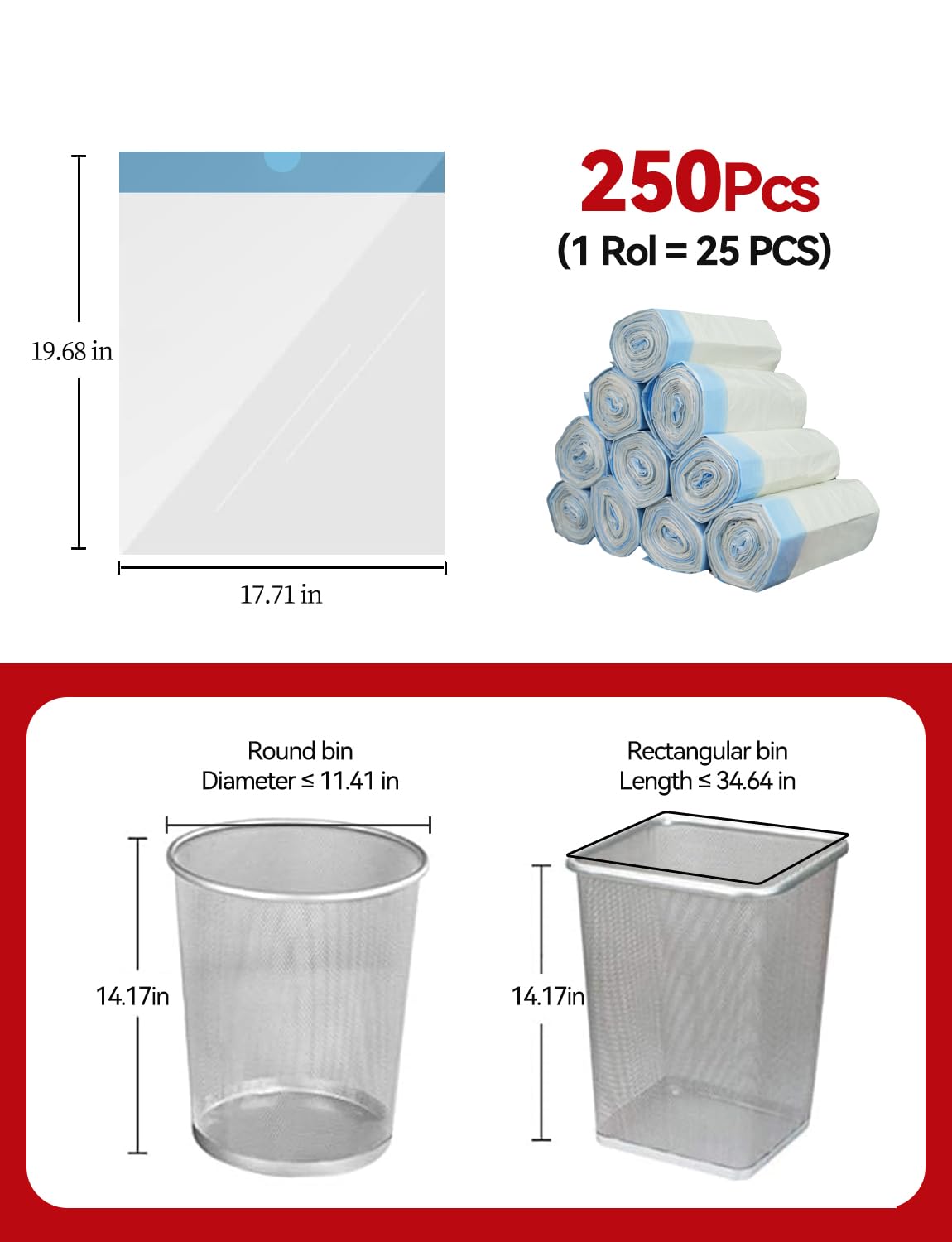 Bolsas de basura pequeñas de 4 galones, 250 unidades, bolsas de basura con cordón, bolsas de basura de plástico grueso ultra fuerte para oficina, dormitorio, sin perfume, 4 galones (blanco,