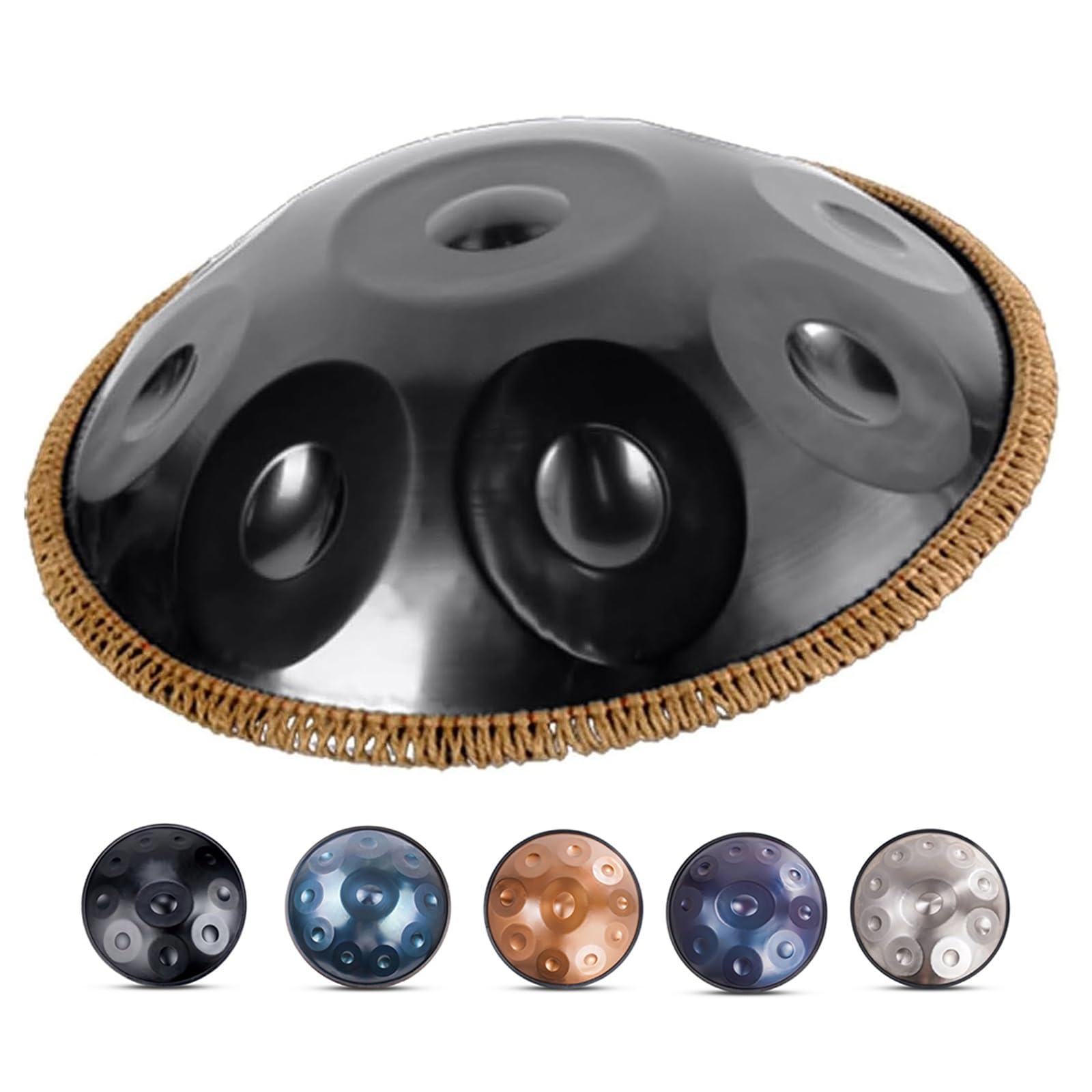 Tamburo in acciaio Handpan 432Hz/440Hz 10 note 22 pollici tamburo in acciaio per handpan in re minore(Nero,440Hz)