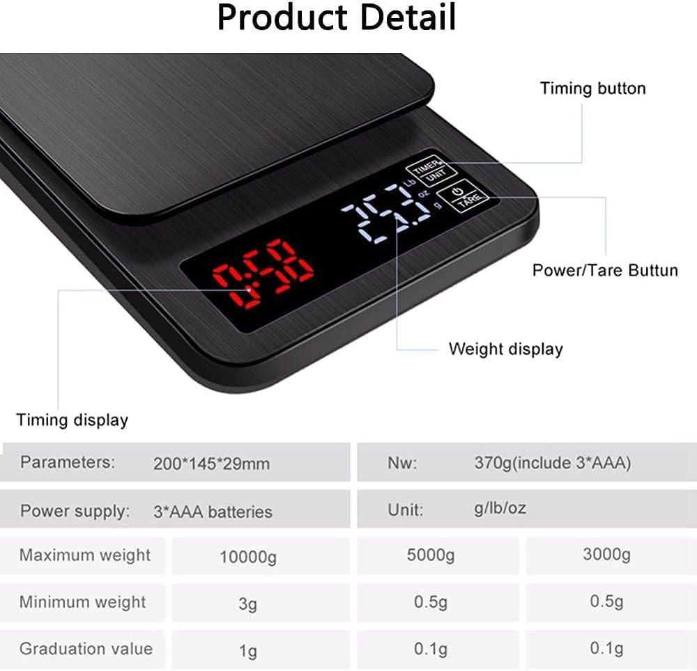 Básculas de Cocina para Alimentos y joyería, básculas de Cocina de Alta precisión, básculas Digitales para café, básculas electrónicas con Temporizador, un Color: 3 kg/0,One Color-5KG/0.1G
