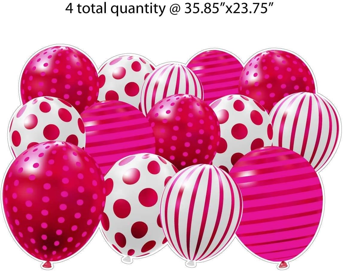 VictoryStore EZ Fillers, Colorful Pattern Balloon Yard Sign Set of 4 with Stakes, Balloon Yard Cards (Pink)