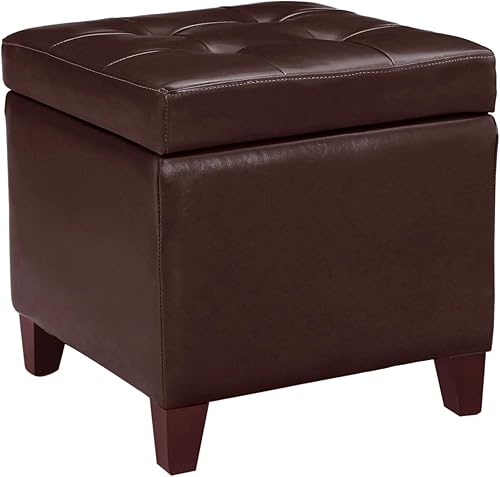 Homebeez Taburete otomano de almacenamiento de piel sintética copetudo, cuadrado con tapa abatible (marrón) Marrón,Negro y ruedas,Negro