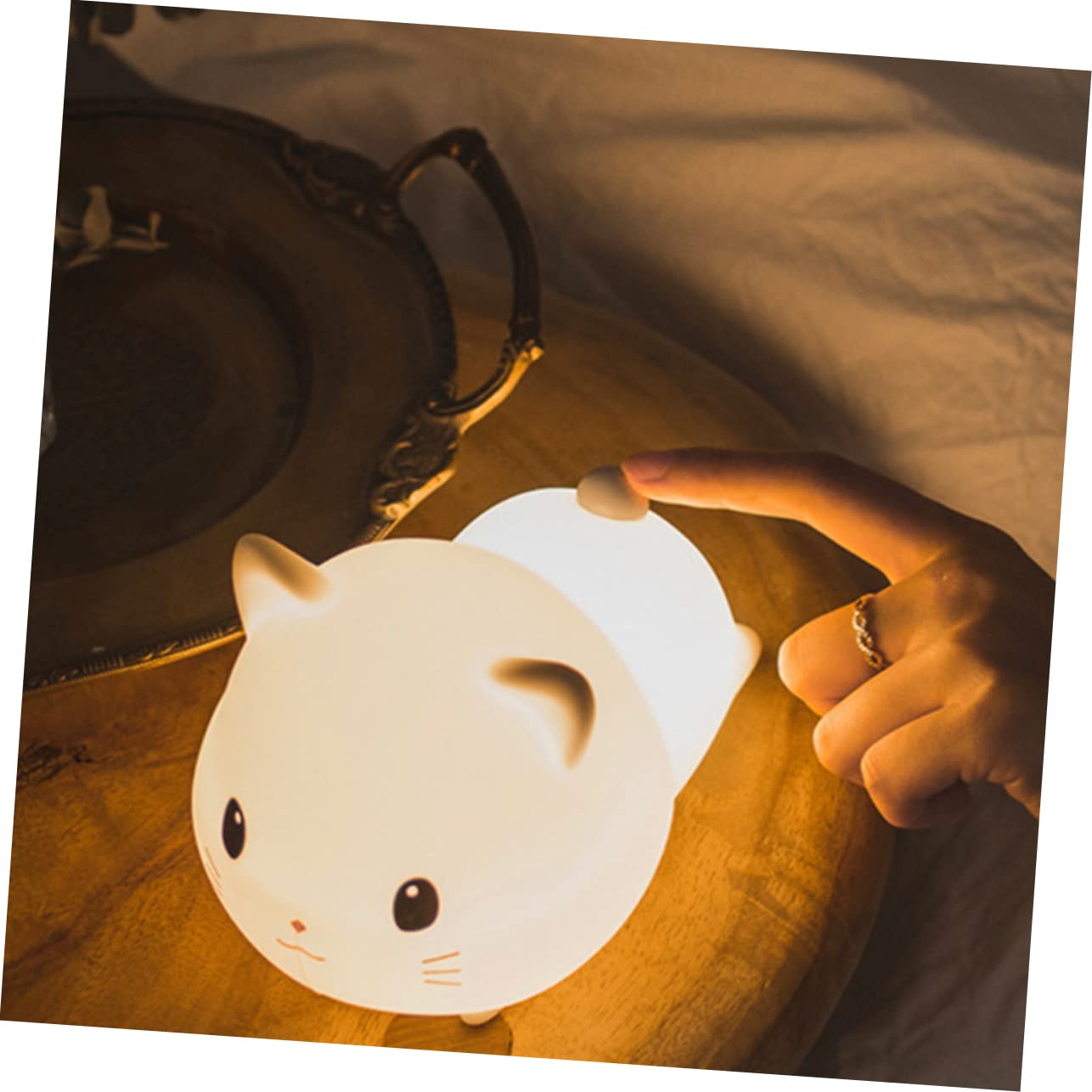 Gadpiparty 1pezzi Lampada Notturna Forma di Gatto Luce da Tavolo Morbida senza Luce Intensa Lampada da Notte USB Comoda per Dormire Decorativa per Interni