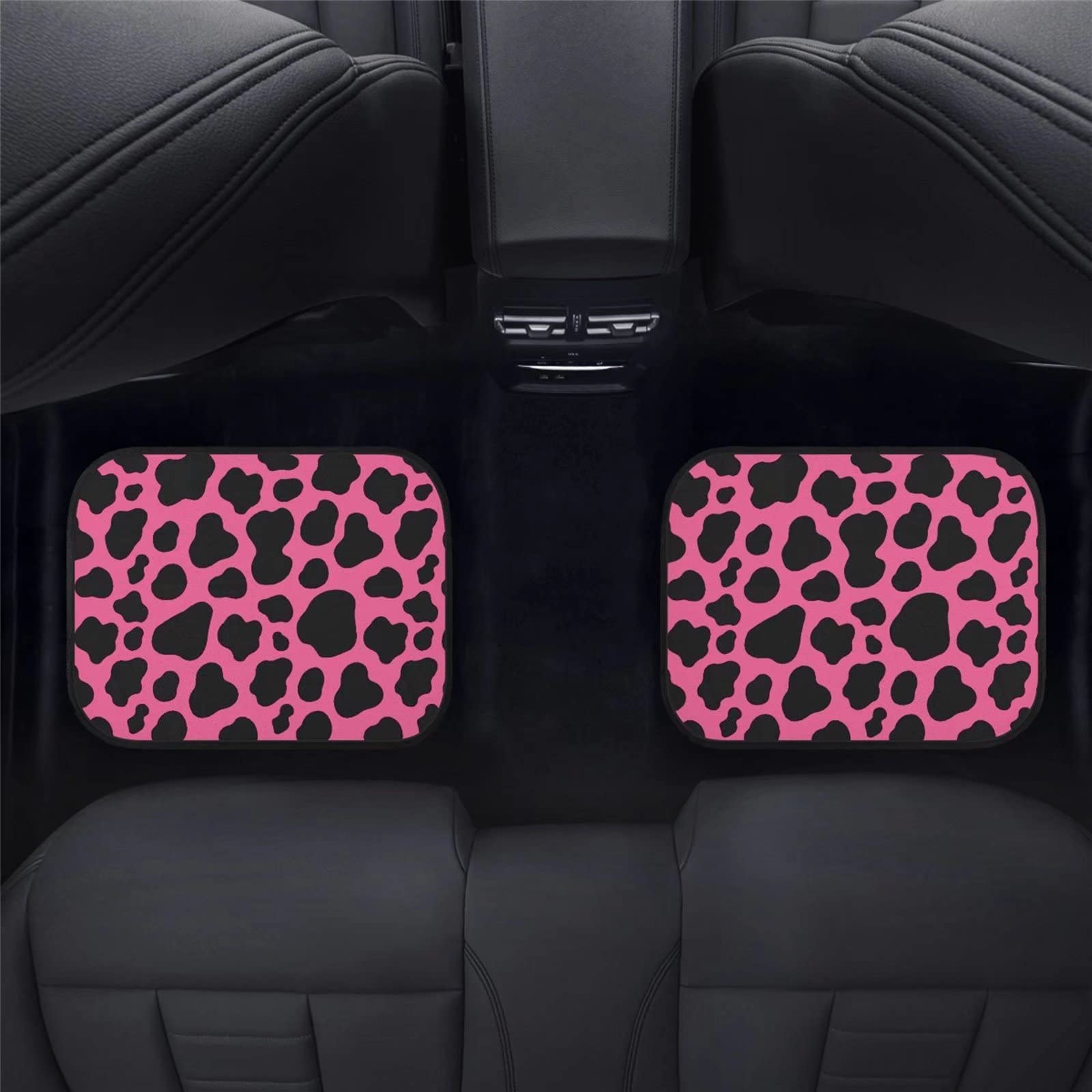 4 Pezzi Tappetini Pavimento Auto Mucca Rosa Nera, Vestibilità Universale Anteriore Conducente Passeggero e Sedile Posteriore per la Maggior parte delle Auto con Retro in Gomma Antiscivolo