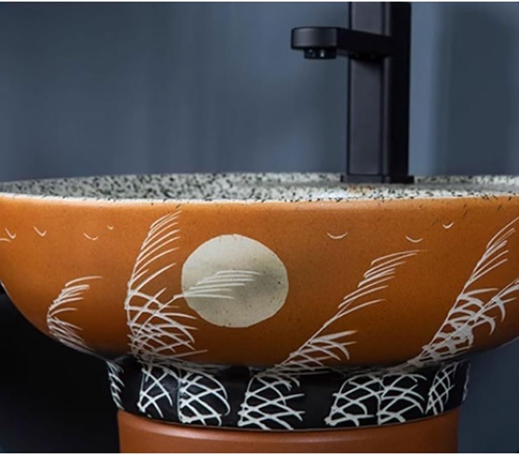 Pedestal Sinks Outdoor Wash Basin Floor-Standing Integrated Retro Balcony Pool Garden Art Bathroom Sink (A)