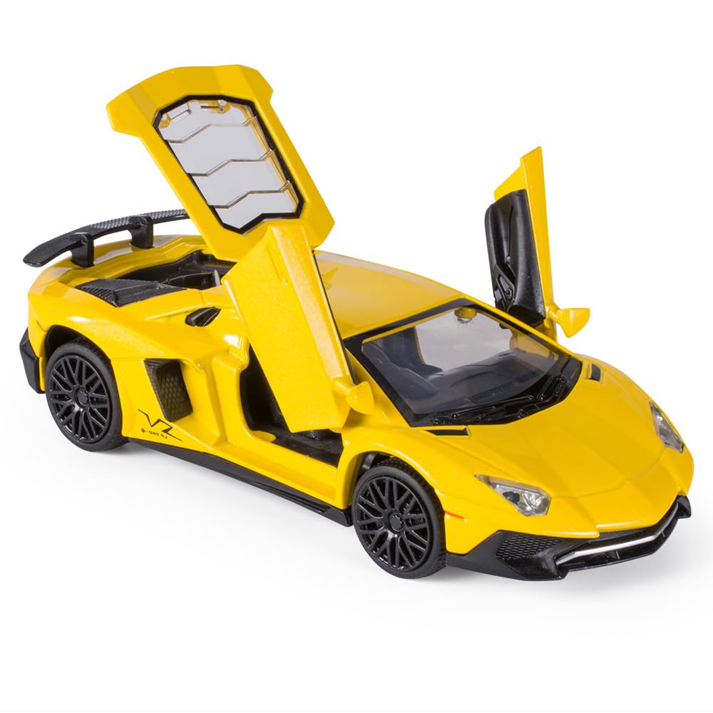 Alloy Collectible Lambo Aventador Toy Vehicle Pull Back Die-Cast Car Model with Lights and Sound