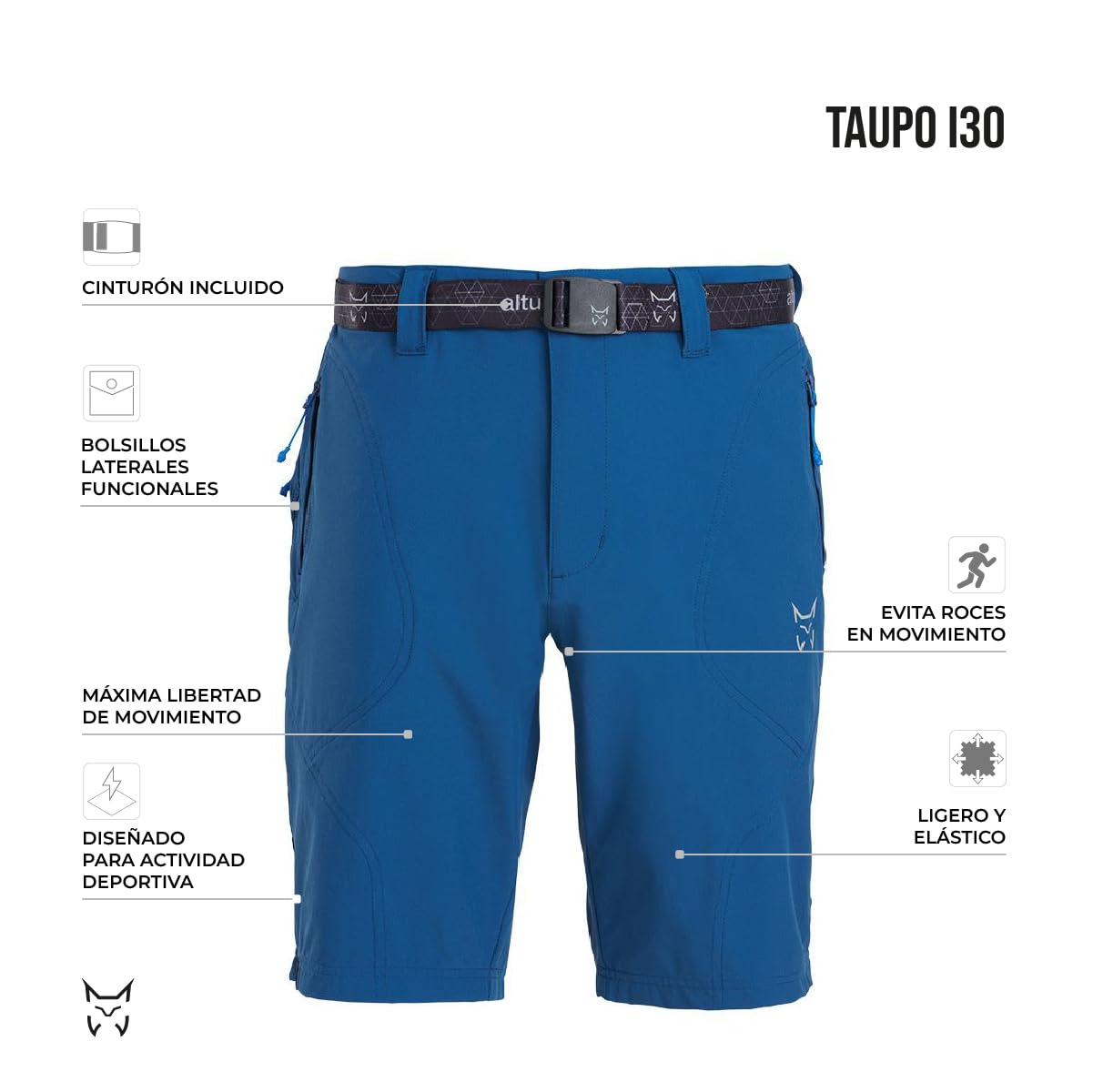 ALTUS Taupo I30 - Pantalones Cortos de Trekking para Hombre, Shorts Técnicos Elásticos de Secado Rápido para Senderismo y Montaña, Incluye Cinturón y Bolsillos con Cremallera.