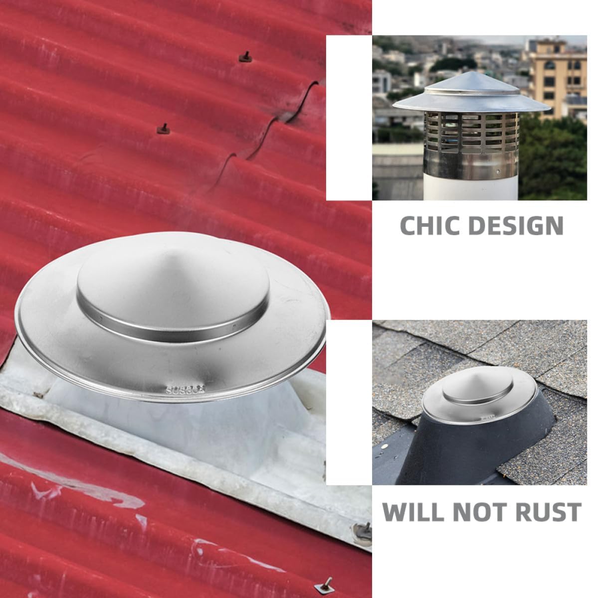 VICASKY Stainless Steel Chimney Cap 200mm Roof Vent Cover Rainproof Chimney Vent Cover Outdoor Fireplace Flue Protector Stack Guard
