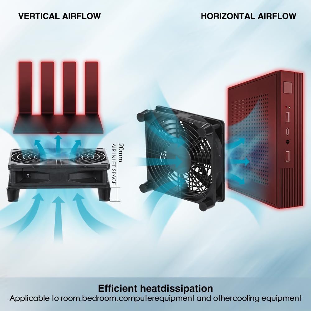 xiaoqijia - Ventilador de caja de refrigeración IPX5 ajustable de 140 mm, 10 velocidades para receptor, DVR, Xbox, TV, Box, router, 5 V, 12 V, alimentación USB/CC