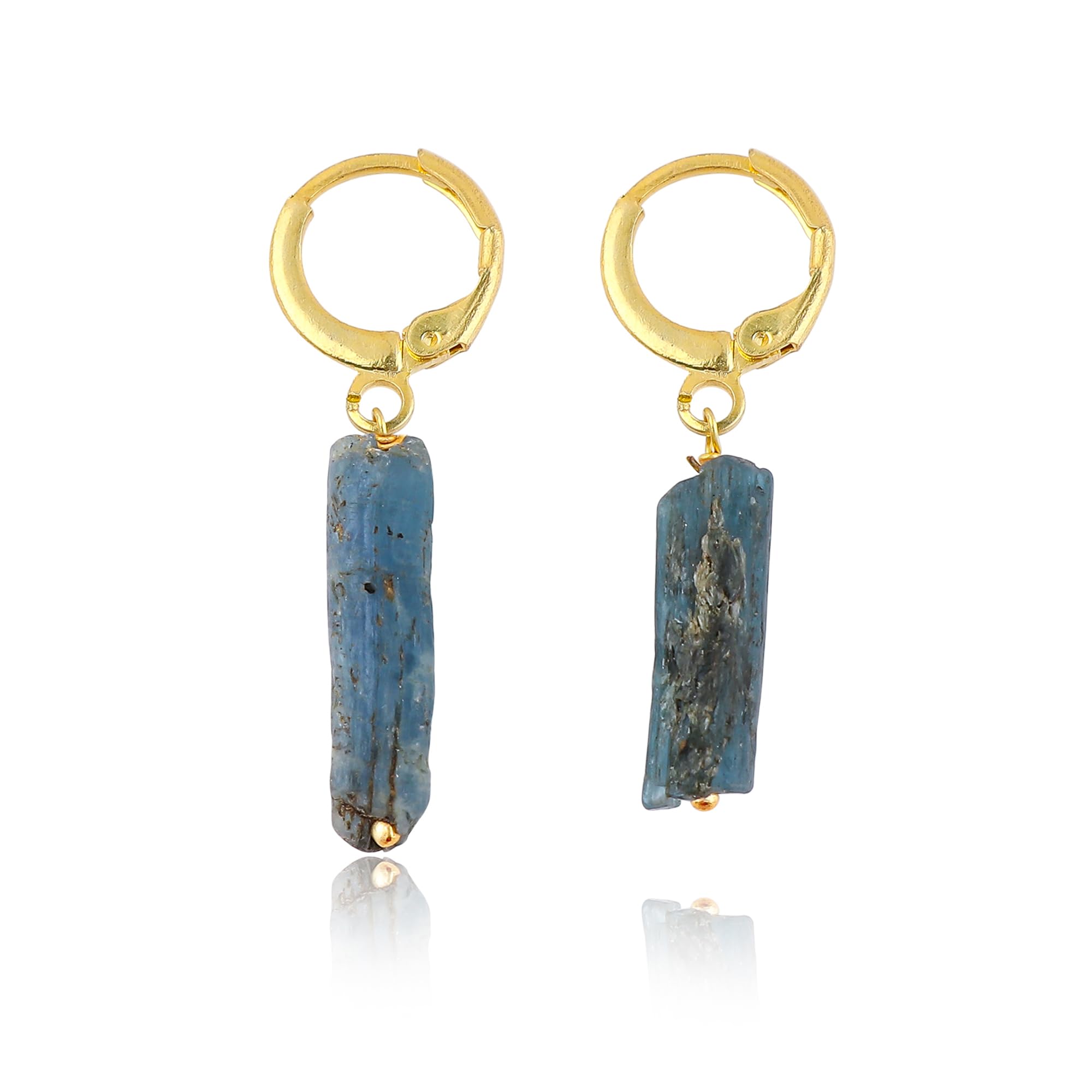Raw Kyanite Kyanite Gemstone Hoop Earrings – Natural Crystal Stone Dangle Earrings for Women – Hypoallergenic Gold Plated Small Hoops – Handmade Lightweight Statement Jewelry (Kyanite)