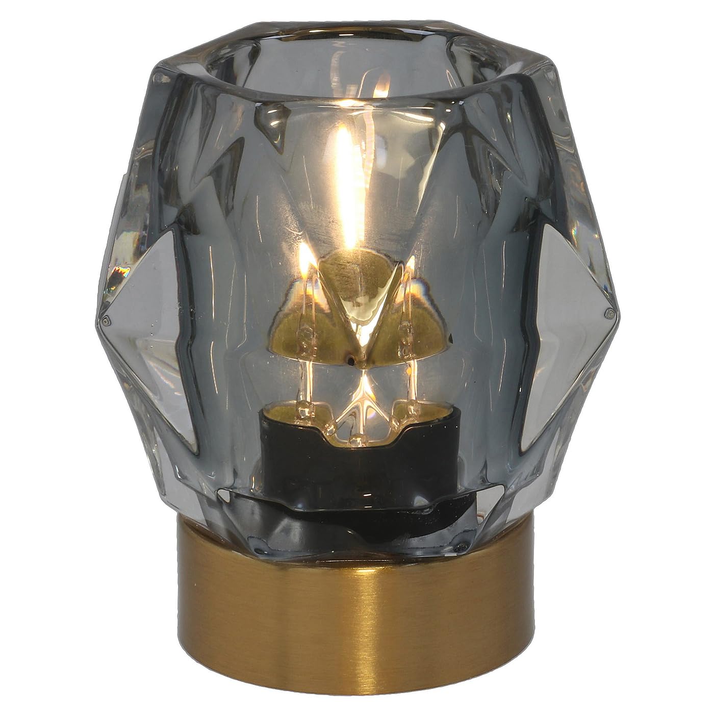 Shudehill Giftware Luxe LED Unique Diamond Effect Glass Lamp with Brushed Gold Base - Grey, Teal or Pink (Grey)