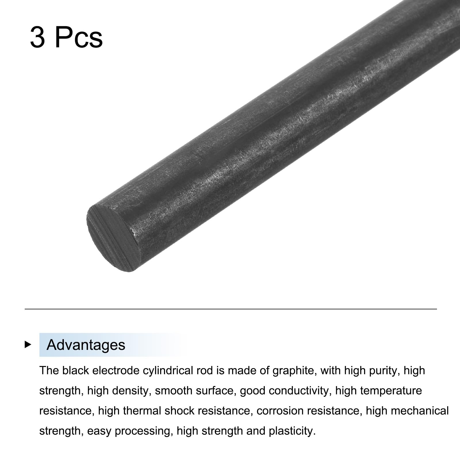 QUARKZMAN Graphitstab, Graphitrührstab Zylinder Stab Kohlestab 305x13mm Schwarz für Elektrode, Schmelzen, Gießen, Schmelztiegel, Packung mit 3 Stück