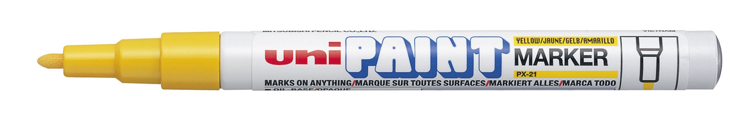 Uniball Uni Paint PX21/J Marqueur peinture à huile Pointe fine ogive Encre à pigmentation Jaune Lot de 12