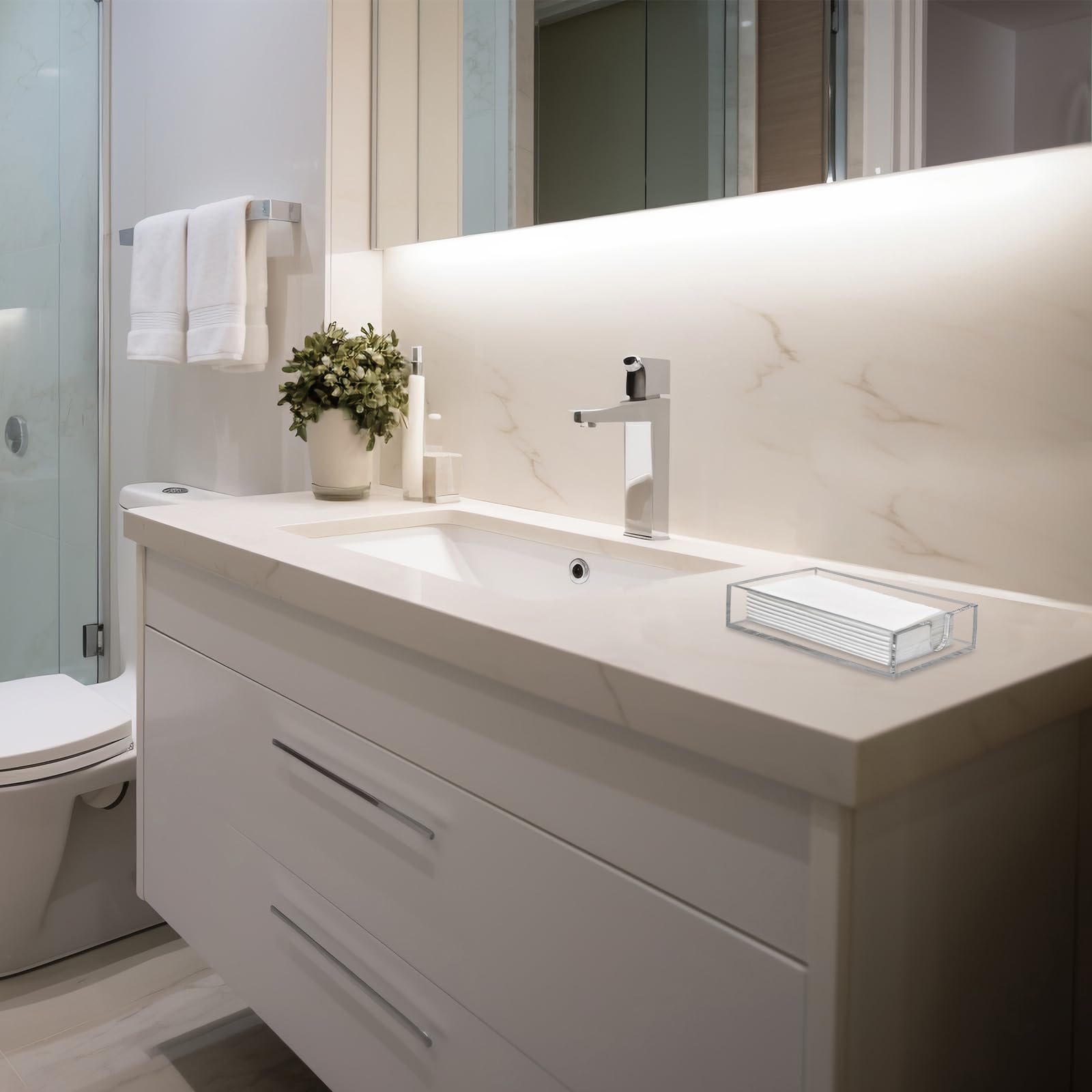 Servilletero, paquete de 2 servilleteros acrílicos para baño, servilleteros transparentes para mesa, cocina, servilleteros planos para cena, hotel, restaurante, bandeja acrílica para servilletas de