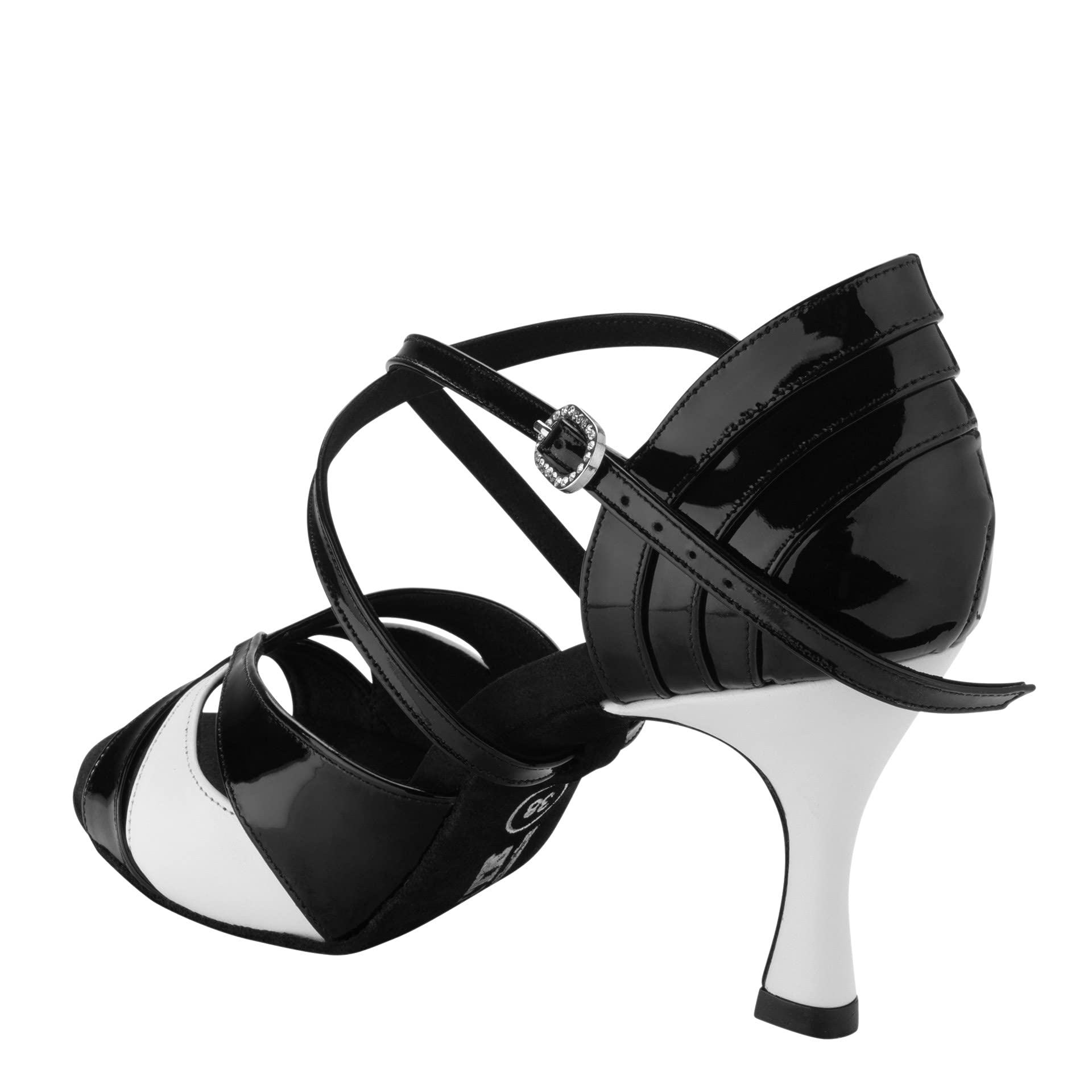 Rummos Donne Scarpe da Ballo Elite Paloma 035/004 - Pelle/Pelle Verniciata Noir/Bianco - Larghezza Normale - 6 cm 60R Flare Tacco - Made in Portugal