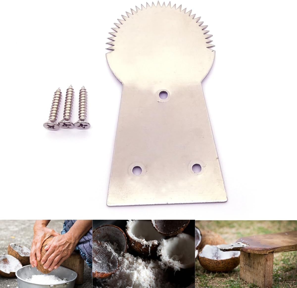 Mooninja Coconut Grater Scraper Shredder Flat Blade Head Small Utensil Manual Machine Knife For Food Hand Grinder Asian KItchen tool Stainless Steel Mini Kitchenware With 3 Screws