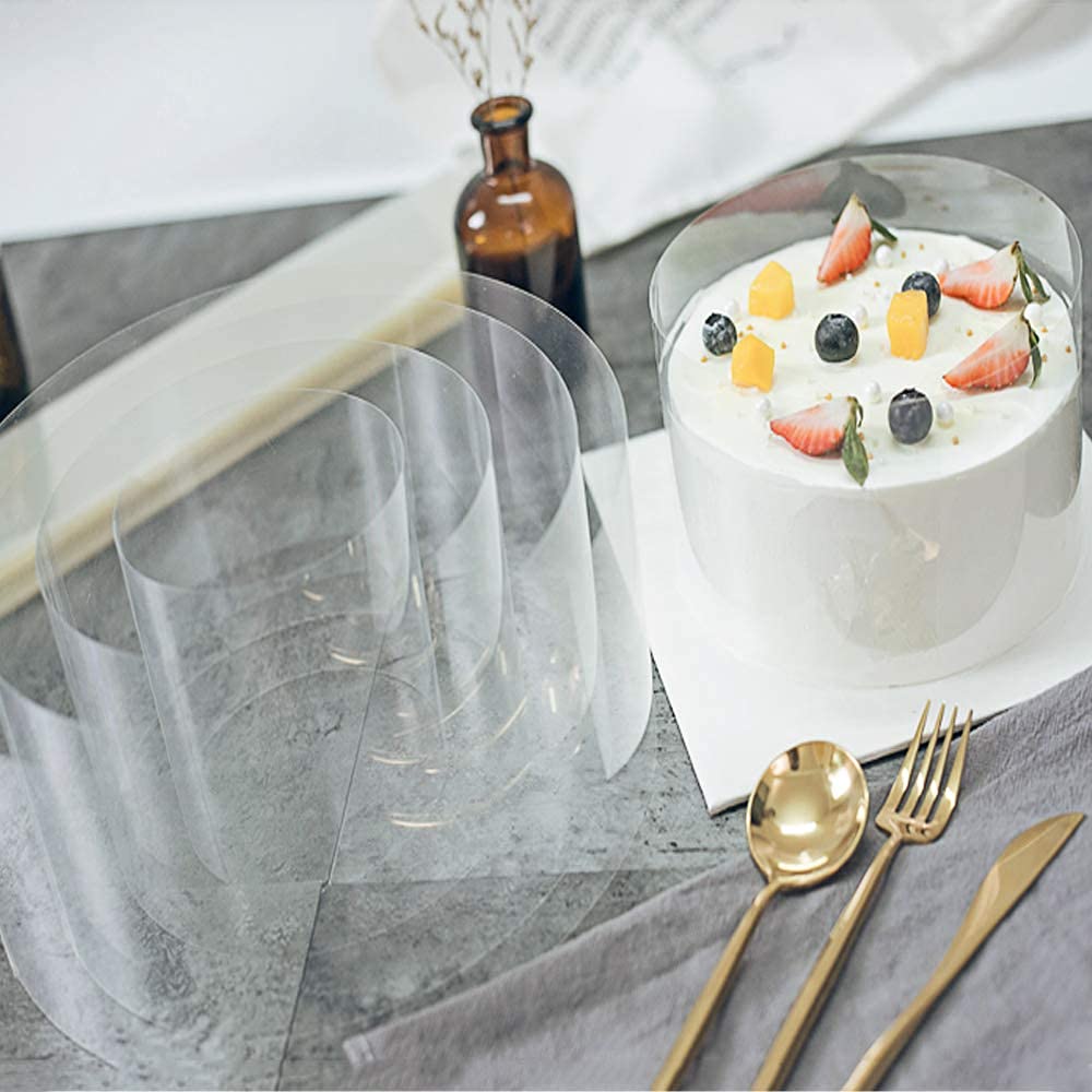 Diealles Shine Torta Collare, 3 PCS Rotolo Acetato per Pasticceria, Riutilizzabile Acetato per Dolci Mousse al Cioccolato Torta Decorare 8cm/ 10cm/15cm*10m