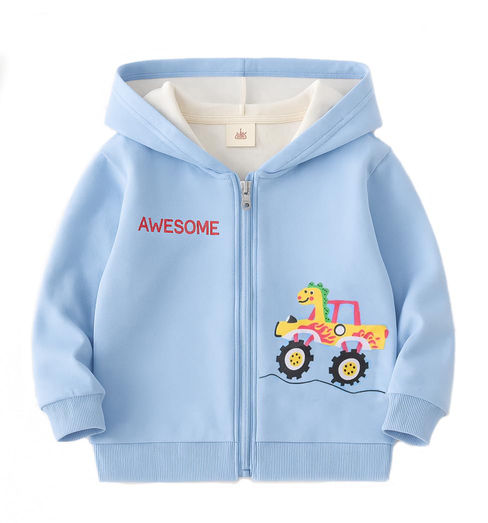 Bold N Elegant Kids Winter Warm Fleece Awesome Dinosaur Print Front Open Regular Fit Zipper Hoodie Sweatshirt for Infant Toddler Baby Boys & Girls (2-3 Years, Blue) - Image 3 thumbnail