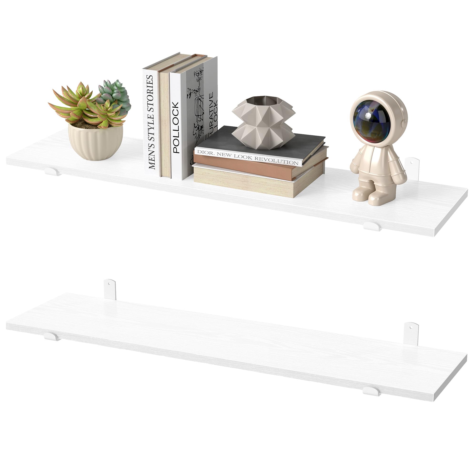 SONGMICS Floating Shelves, Decorative Wall Shelf, Modern Style, for Bedroom, Living Room, Dining Room, Kitchen, Max. Load 10 kg, 21.3 x 80 x 10 cm, Set of 2, Snow White and Matte White LWS008WE01-2J — image 1