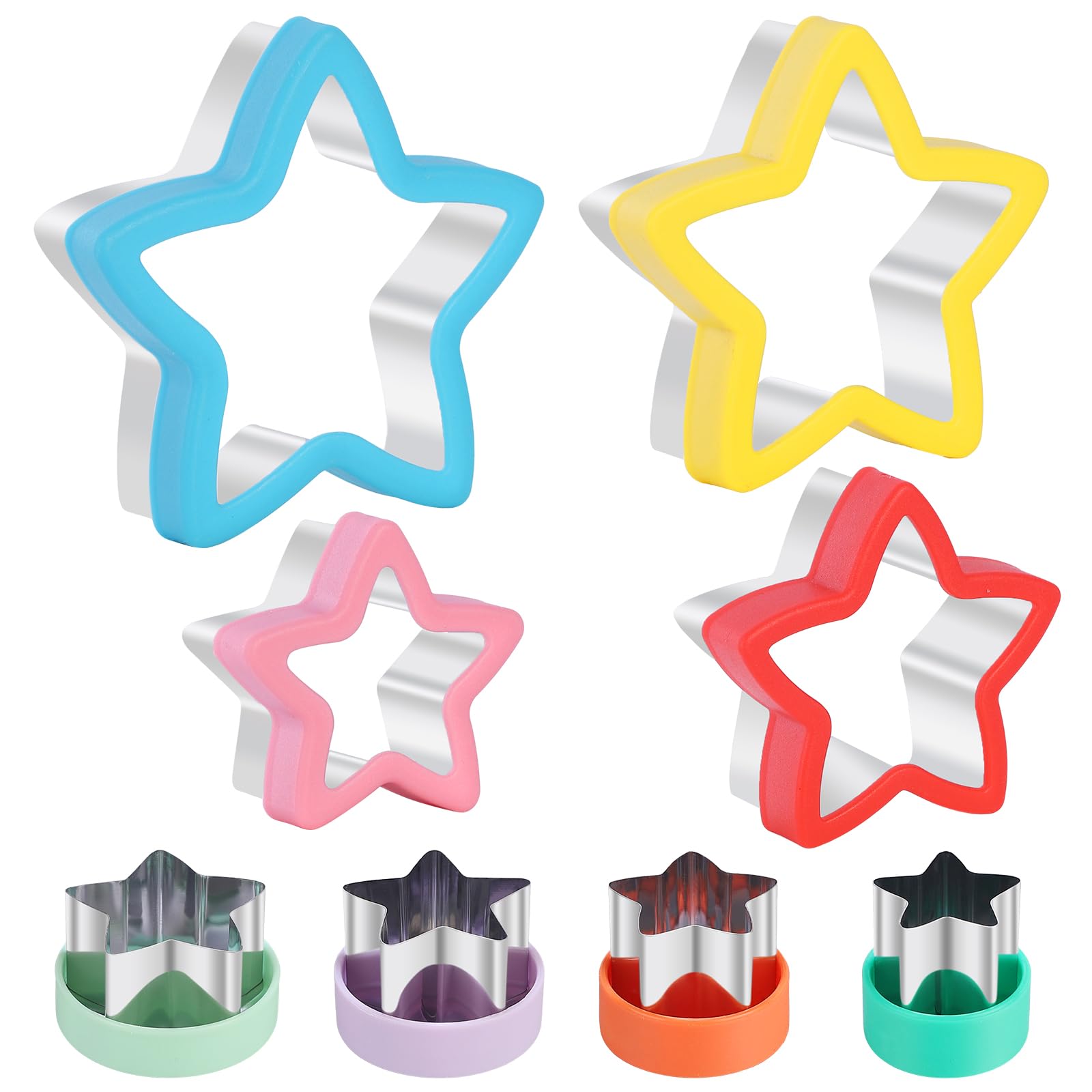 Juego de 8 cortadores de galletas de estrella con asas ergonómicas de plástico y caja de almacenamiento, herramienta de acero inoxidable resistente para galletas, galletas y recuerdos de fiesta, apto