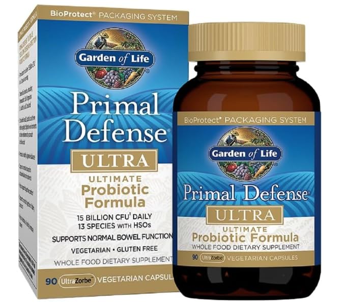 Primal Defense Ultra Ultimate Probiotic Formula - 15 Billion CFU for Healthy Digestive Balance, Vegetarian and Gluten Free, 90 Capsules
