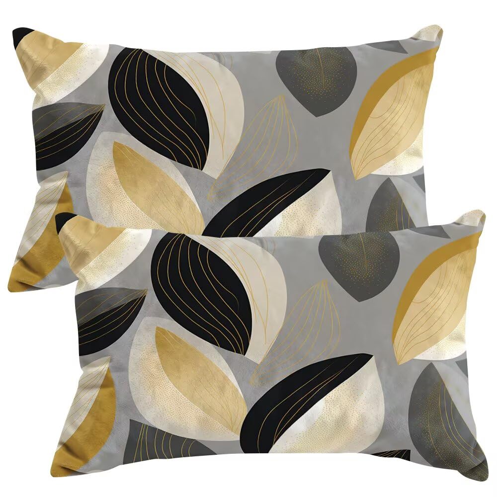 Set of 2 Velvet Cushion Covers 50x80 cm Geometric Cushions Covers Decorative Throw Pillow Case Modern Sofa Pillows 20x32 Inch Cushion Cover with Invisible Zipper for Livingroom Couch Bedroom -SC425