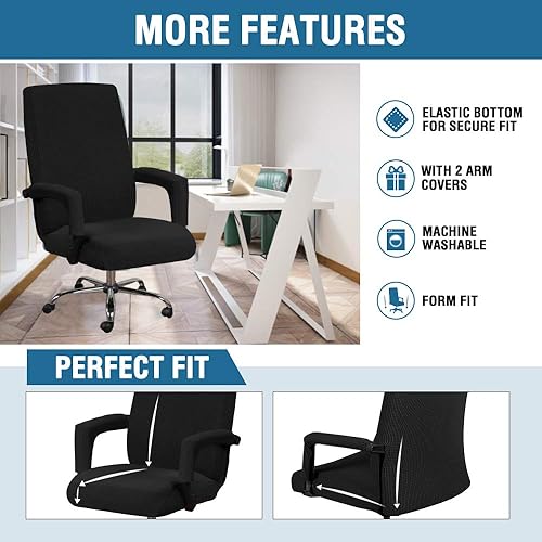Miniatura 5 de H.Versailtex - Fundas de poliéster para sillas de oficina o computadora, fundas para muebles de resistencia antideslizante, elasticadas, gruesas y