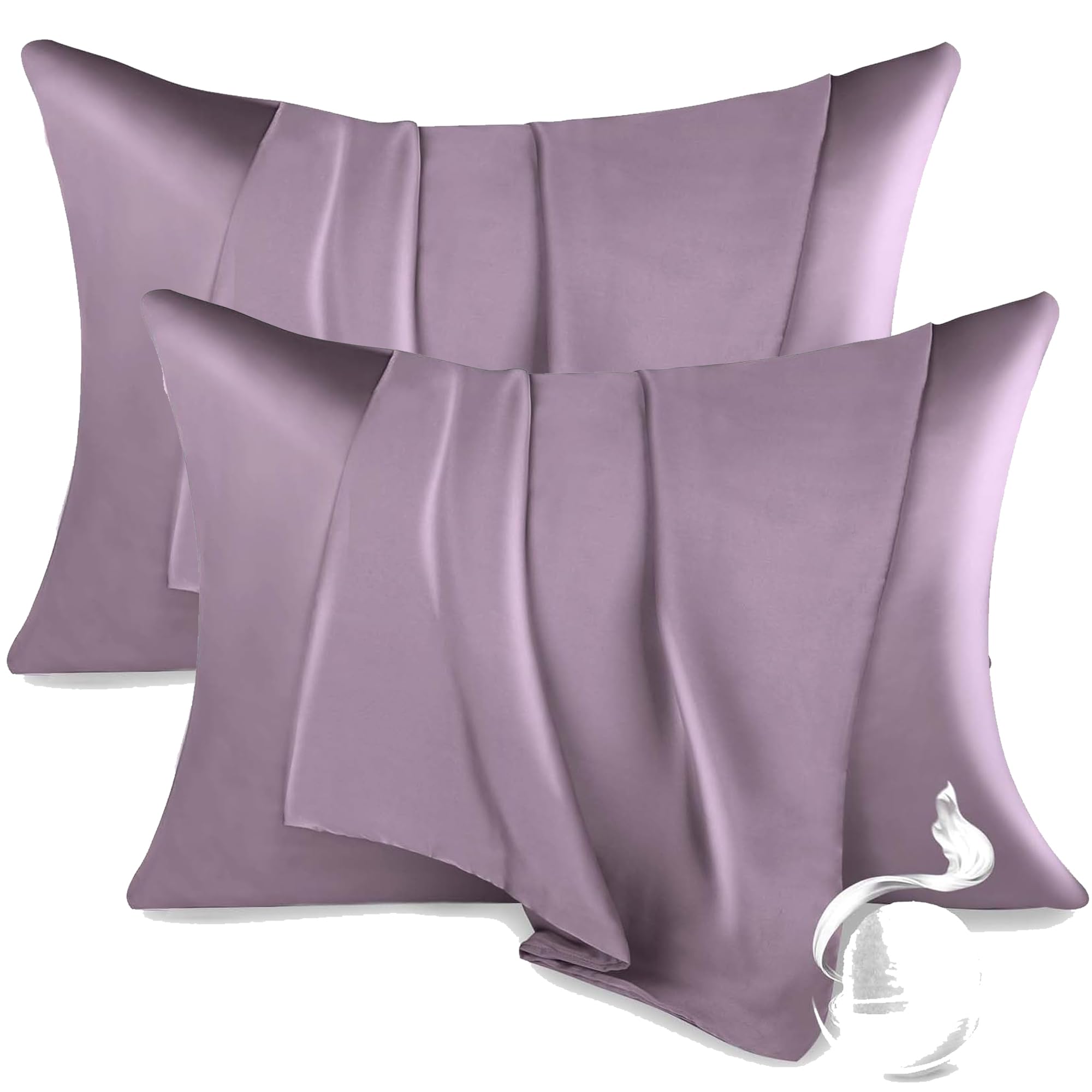 RAGGLE Set of 2 Satin Silk Pillowcase for Hair and Skin Standard Size 18"X 28" with Soft Breathable Smooth Cooling Pillow Covers for Sleeping or Pillow Protector (2, Rose Pink)