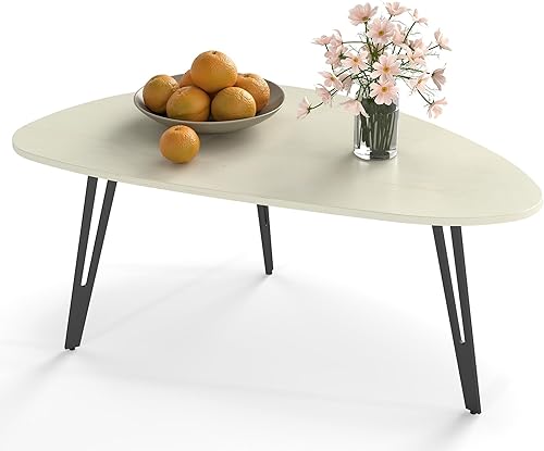Manora Mesa de Café Oval Pequeña Blanca, Mesas de Café Modernas para Sala de Estar, Mesa de Café para Oficina de Espacio Pequeño, Mesa Central
