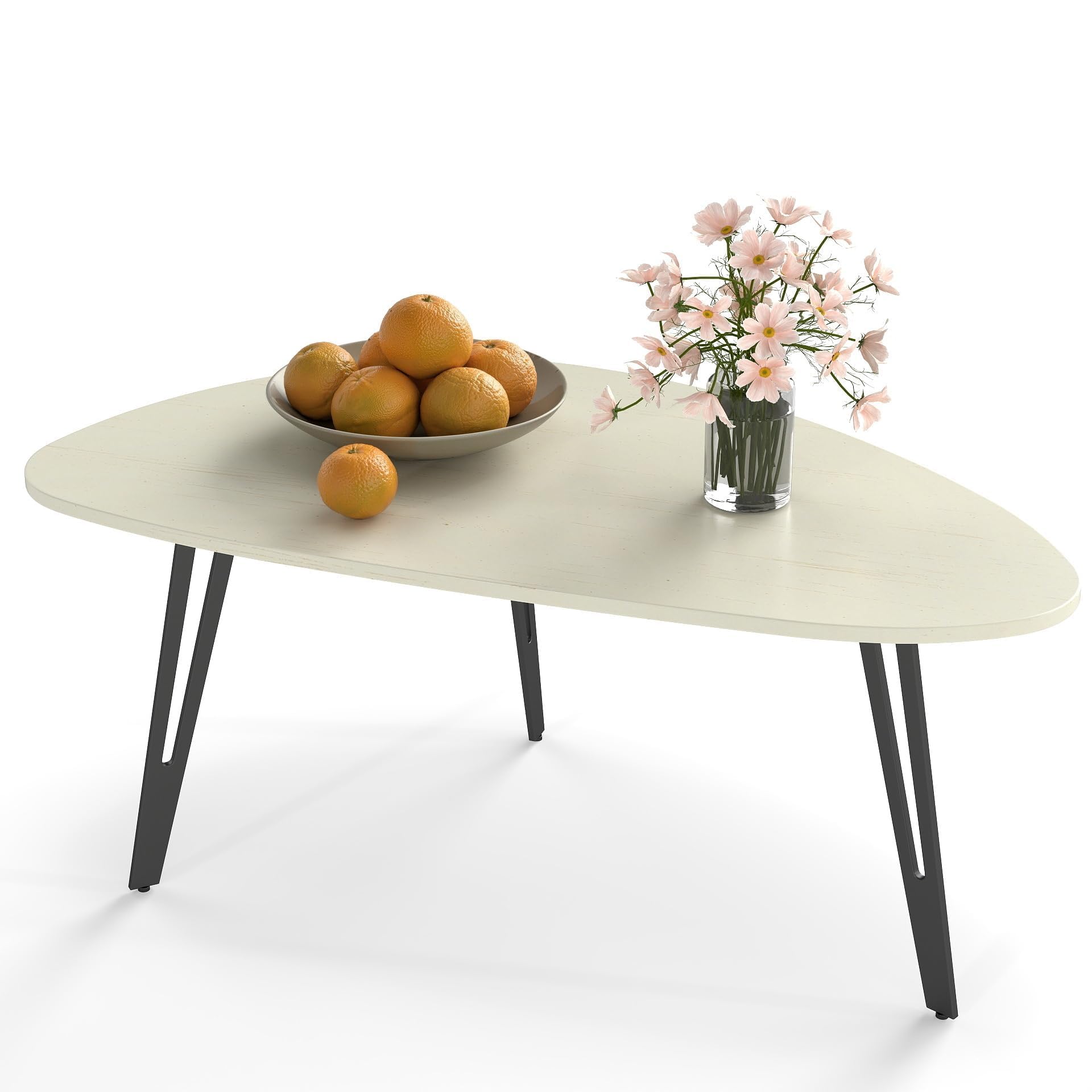 Manora Modern Small Coffee Tables Oval White - Scandinavian Style Wooden Tea Table with Solid Metal Legs, 100x55x43cm for Living Room Small Apartment,Office Meeting Rooms(White+Black, 1-layer) — image 1