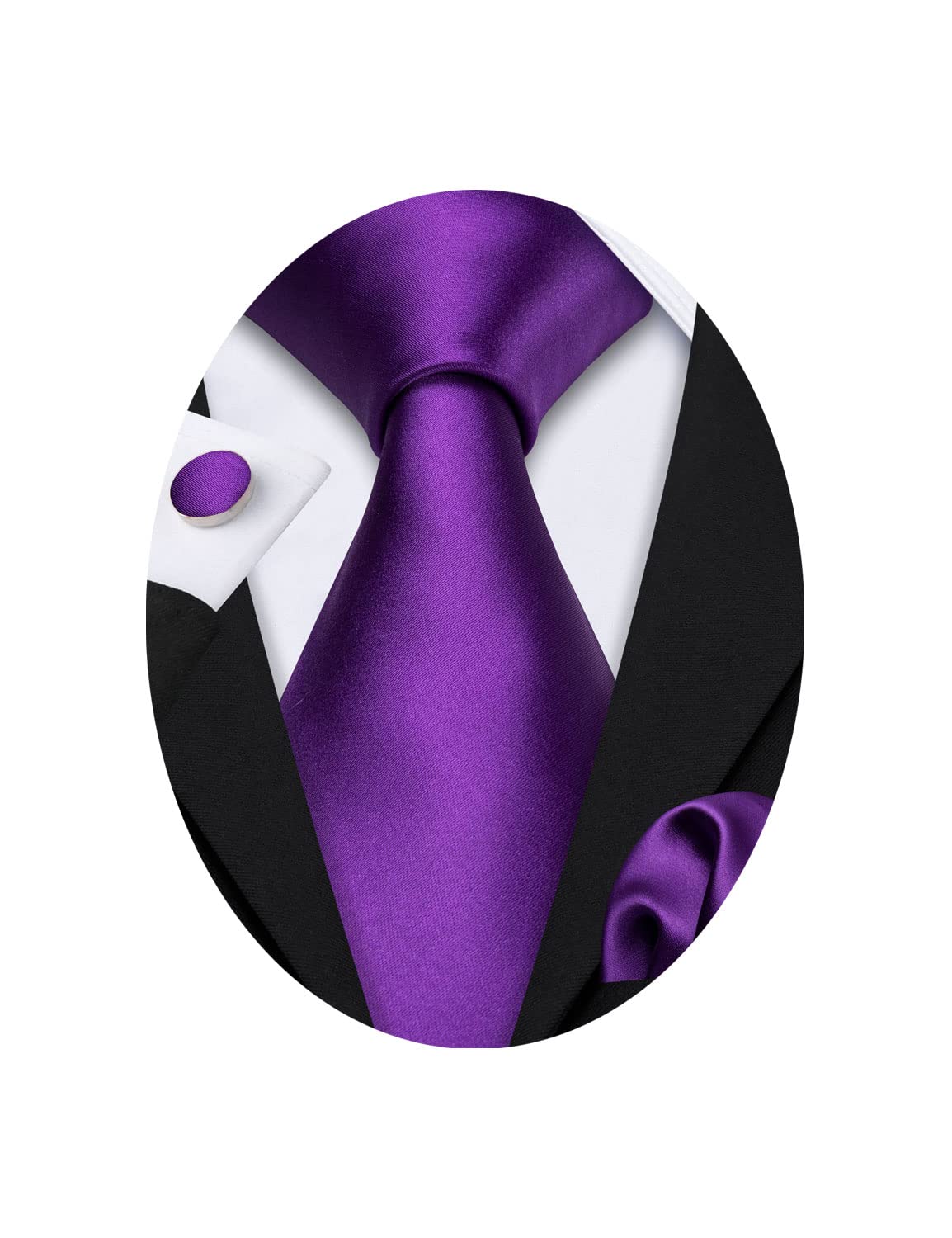 Barry.Wang Plain Men Silk Ties Extra Long Satin Necktie for Wedding Business Handkerchief Cufflinks Set Solid Colors