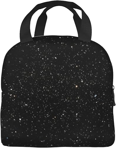 Miniatura 3 de AdaNti Bolsa de almuerzo con estampado de purpurina negra Bolsa de almuerzo reutilizable con aislamiento portátil para el trabajo, camping, viajes,