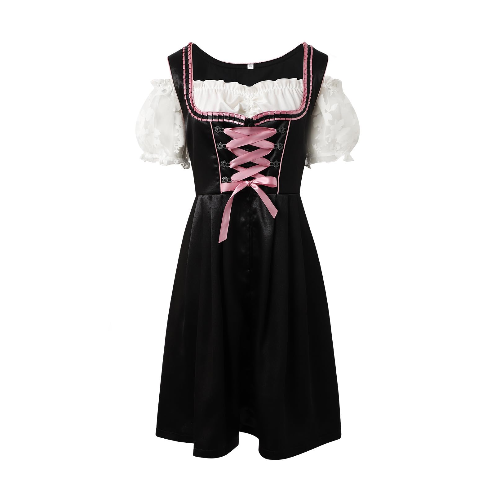 Dirndl Damen Midi Set 3 Teilig - Dirndl Für Damen Lang - Elegant Retro Kleider Festlich Dirndlkleid Einfaches Mit Bindeseil U-Ausschnitt Dirndelkleider Teenager Mädchen Festliche Outfit