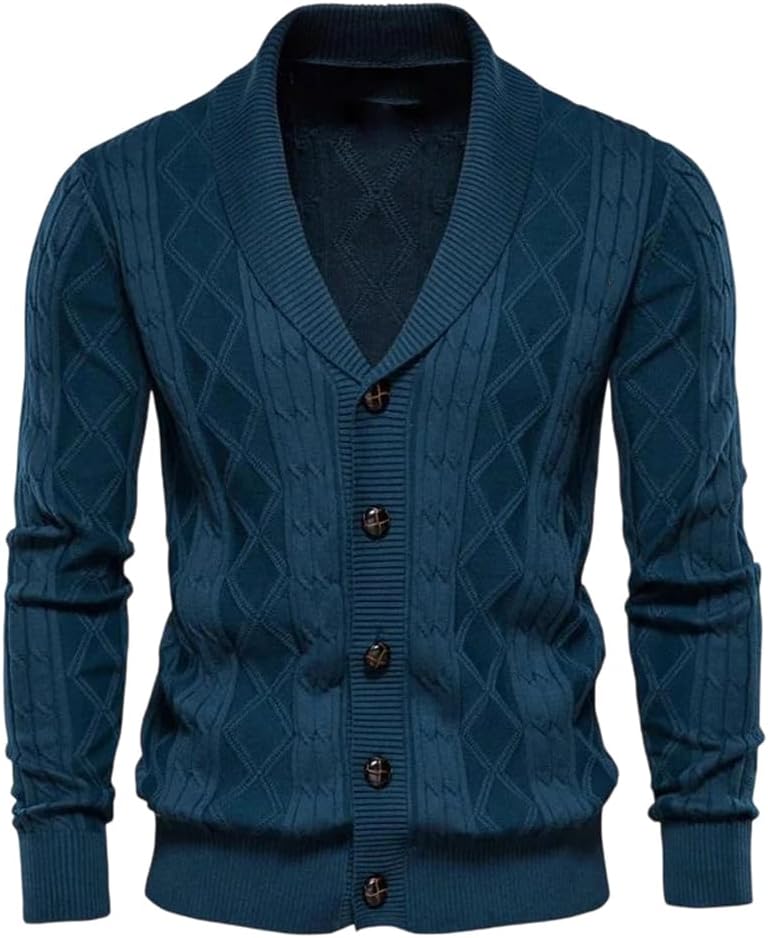Men Business Argyle Cardigan Casual Single Breasted Solid Cardigans Winter Sweater Man