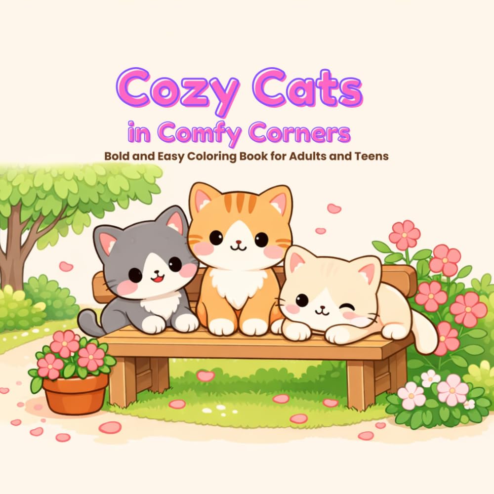 Cozy Cats in Comfy Corners: Bold and Easy Coloring Book for Adults and Teens