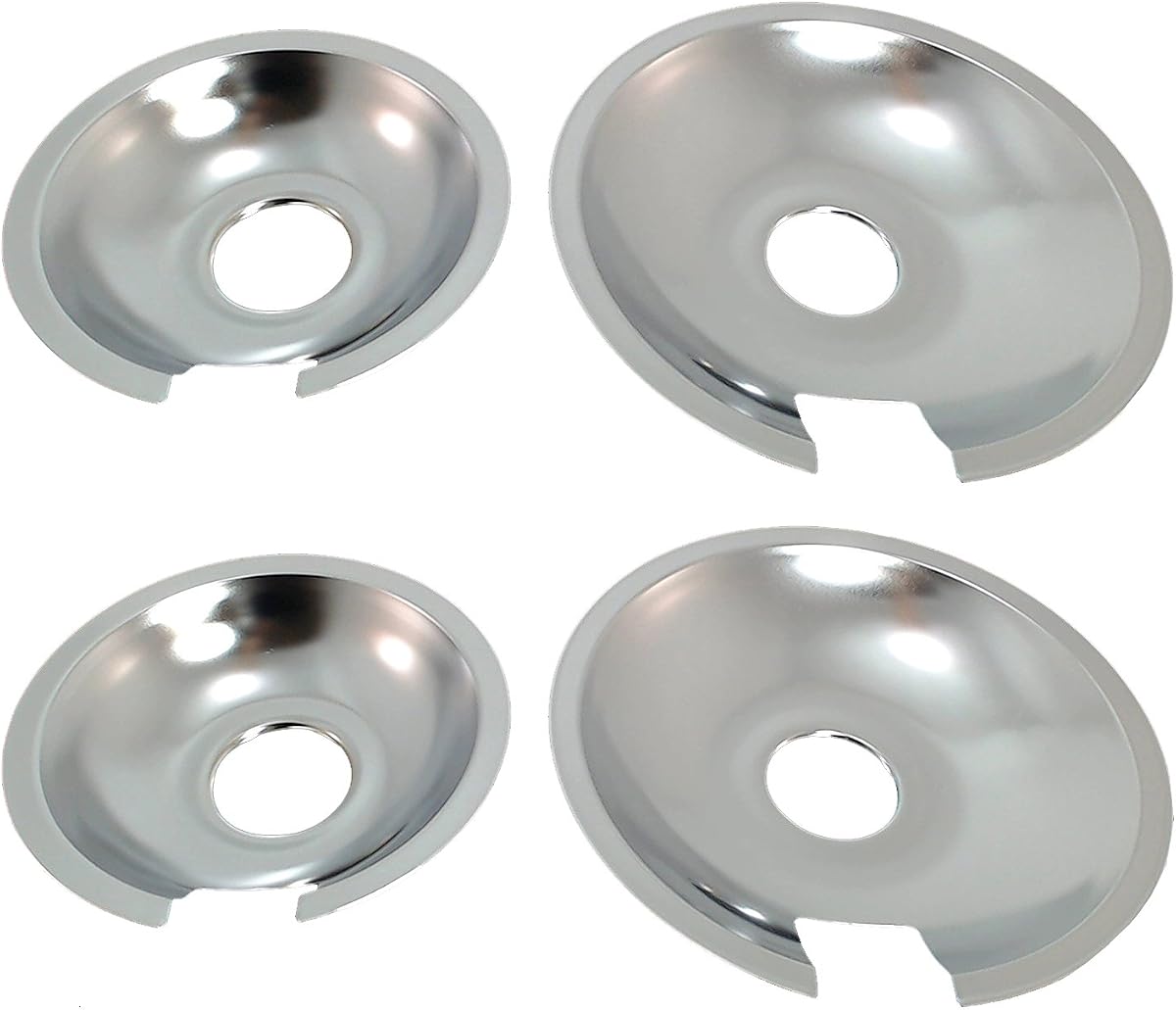KITCHEN BASICS 101 Made in the USA 715877 and 715878 Replacement Range Cooktop Drip Pans for Jenn Air - Includes 2 6-Inch and 2 8-Inch Pans, 4 Pack