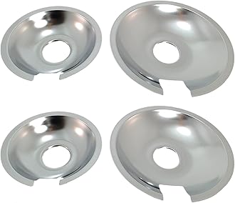 KITCHEN BASICS 101 Made in the USA 715877 and 715878 Replacement Range Cooktop Drip Pans for Jenn Air - Includes 2 6-Inch and 2 8-Inch Pans, 4 Pack