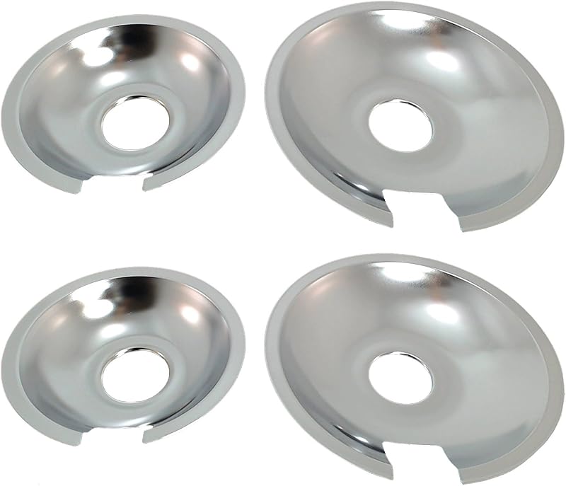 KITCHEN BASICS 101 Made in the USA 715877 and 715878 Replacement Range Cooktop Drip Pans for Jenn Air - Includes 2 6-Inch and 2 8-Inch Pans, 4 Pack