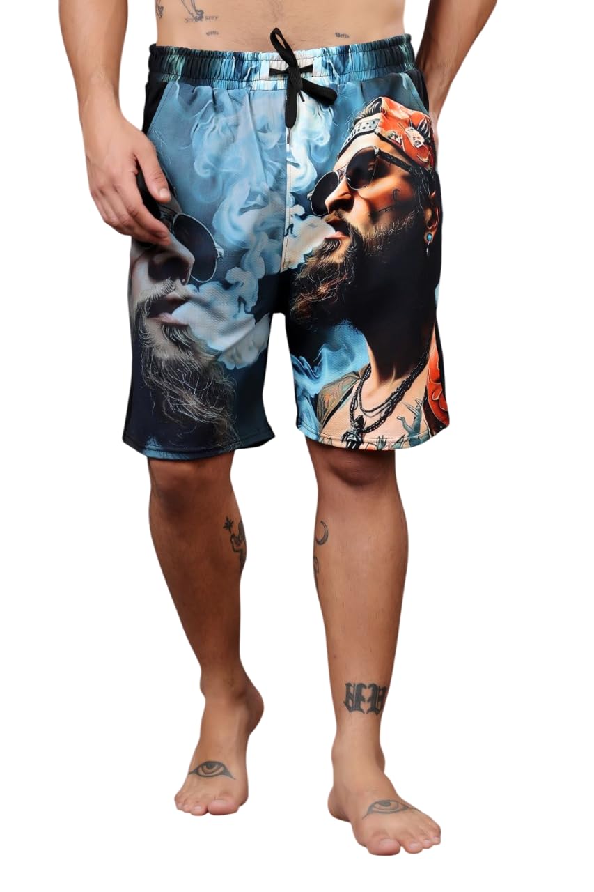 Men Shorts with Elastic Waist | Bold Print Men Polyester Shorts| Breathable | Street Style||-image-26