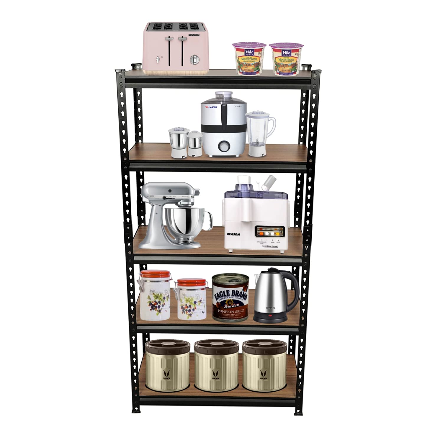 SmartSlide Metal 5 Shelves Boltless Heavy Duty Slotted Angle Folding Storage Rack/Adjustable Height Shelving Unit (5 Shelves, 32" X 16" X 63"), Black
