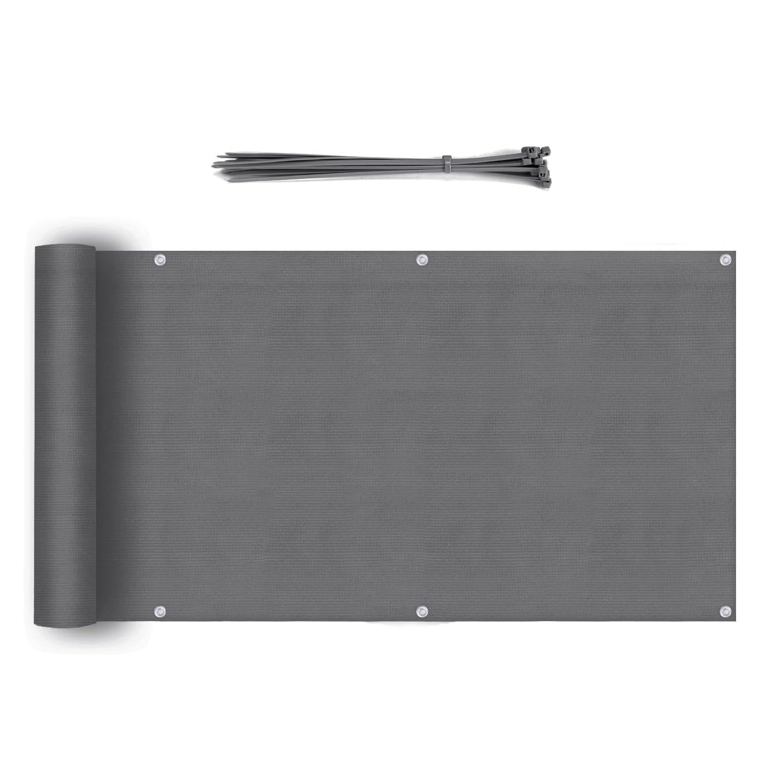 Sekey Balkon Sichtschutz Balkonabdeckung HDPE 220 g/m², 75x500cm, Leicht Transparent Wind- und UV-Schutz Wetterfest, mit Ösen, Nylon Kabelbinder, Anthrazit
