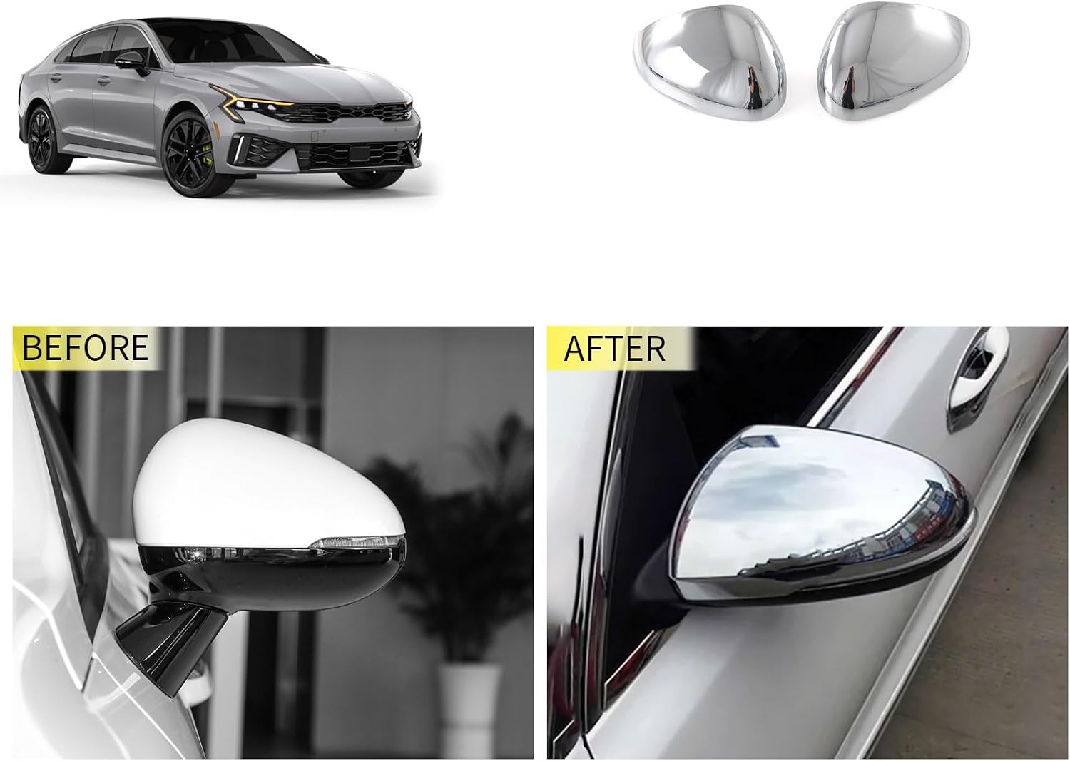 Side View Mirror Cover Compatible With KIA K5 2025 2024 2023 2022 2021 Rearview Mirrors Trim Exterior Car Accessories ABS 2PCS(Glossy Chrome Style)