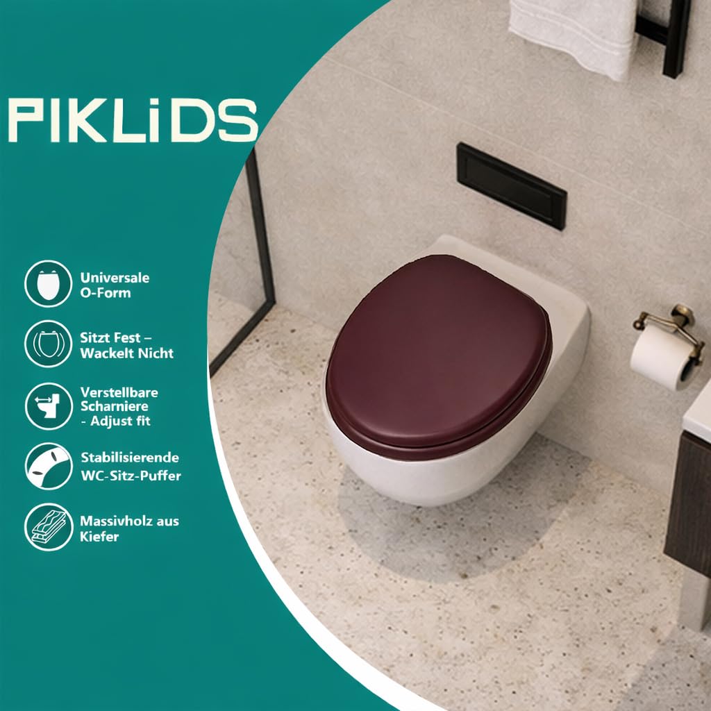 Deska sedesowa z litego drewna sosnowego w kolorze mahoniowo-czerwonym, Soft-Touch – PIKLiDS (bez Soft-Close i szybkiego zamknięcia)